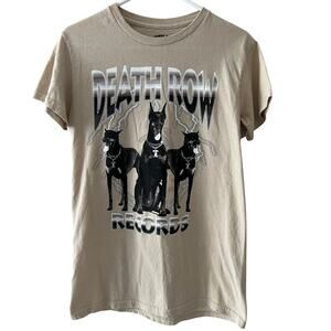 Death Row Records Mens Graphic Tee T Shirt  Beige Doberman Pincers Dogs LN